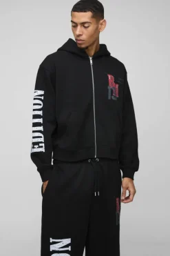 Flash Sale boohooMAN Oversized Boxy Zip Thru and Extreme Wide Leg Moto Tracksuit black