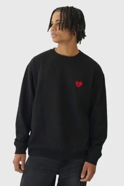 Sale boohooMAN Oversized Broken Heart Sweatshirt black