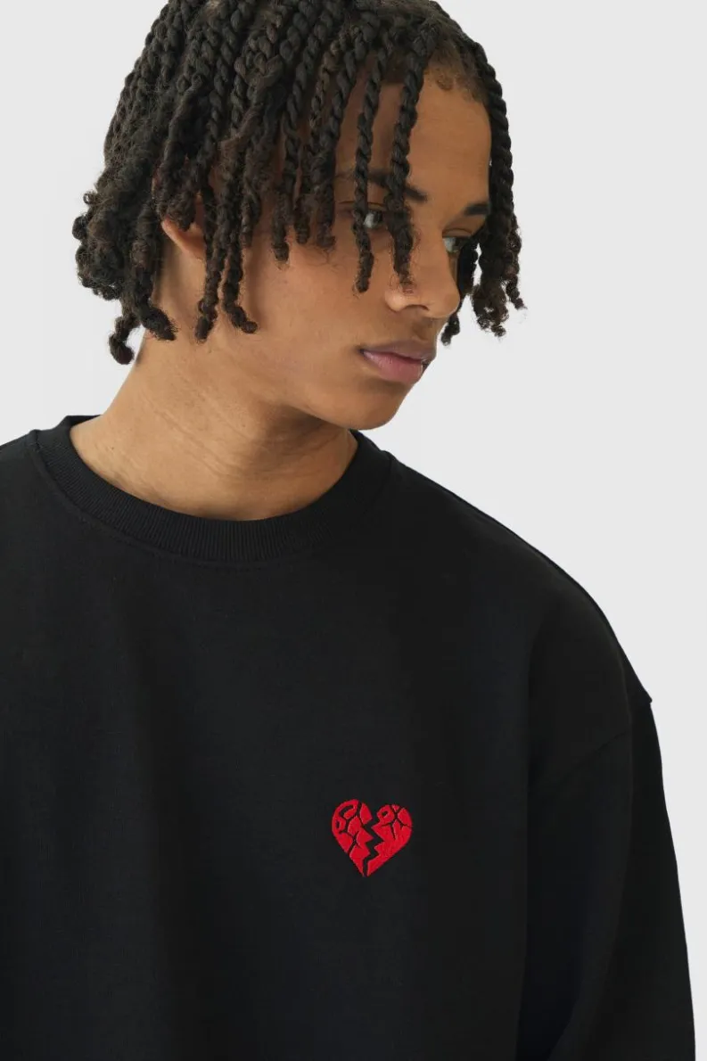Sale boohooMAN Oversized Broken Heart Sweatshirt black