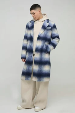 Best boohooMAN Oversized Brushed Check Overcoat In blue