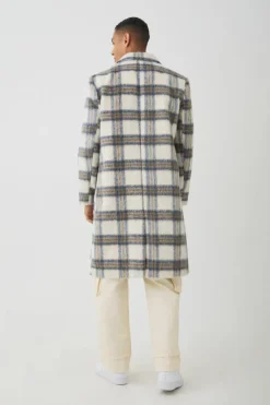 Best Sale boohooMAN Oversized Brushed Check Overcoat In ecru