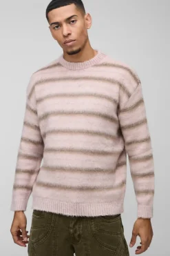 Outlet boohooMAN Oversized Brushed Crew Neck Knitted Jumper pink