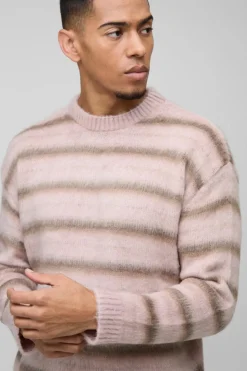 Outlet boohooMAN Oversized Brushed Crew Neck Knitted Jumper pink