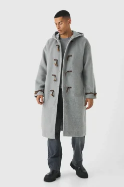 Sale boohooMAN Oversized Brushed Duffle Overcoat In grey