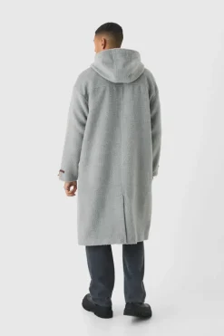 Sale boohooMAN Oversized Brushed Duffle Overcoat In grey