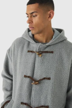 Sale boohooMAN Oversized Brushed Duffle Overcoat In grey