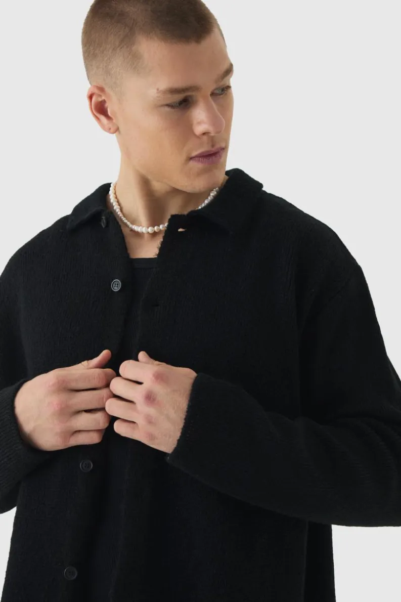 Flash Sale boohooMAN Oversized Brushed Knitted Shirt black