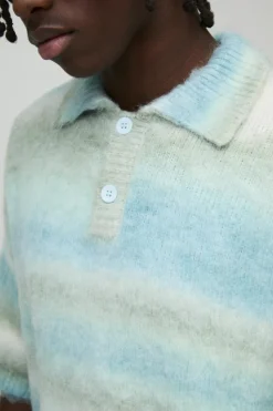 Fashion boohooMAN Oversized Brushed Stripe Short Sleeve Knitted Polo green