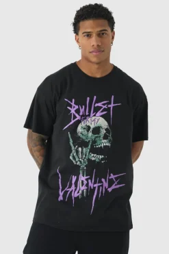 Cheap boohooMAN Oversized Bullet for my Valentine License Print T-Shirt black