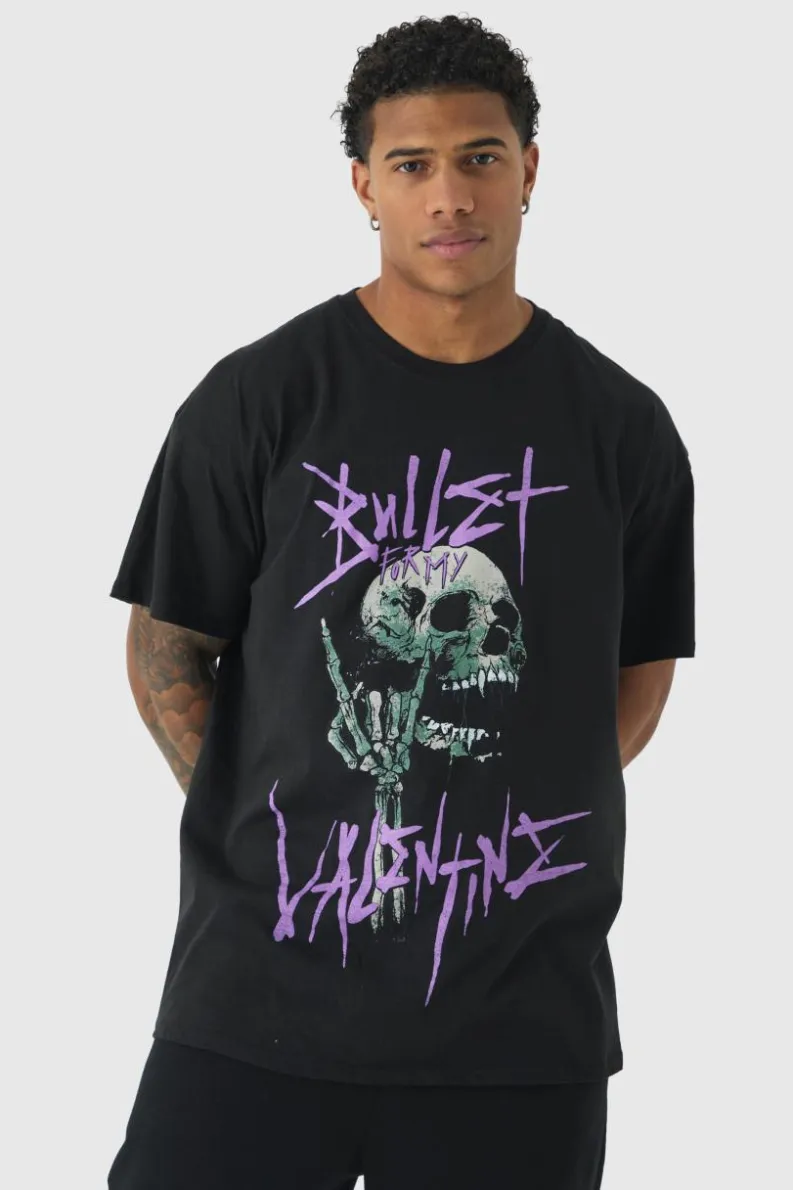 Cheap boohooMAN Oversized Bullet for my Valentine License Print T-Shirt black