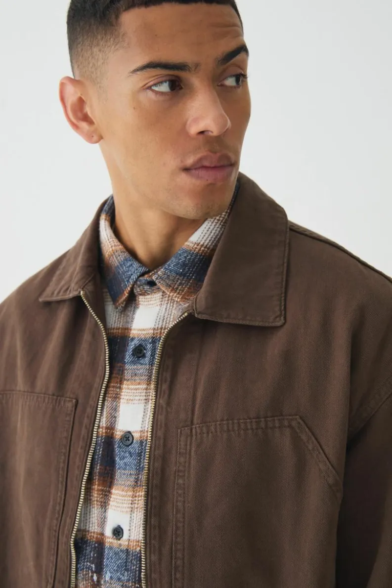 New boohooMAN Oversized Carpenter Paint Splatter Overshirt chocolate
