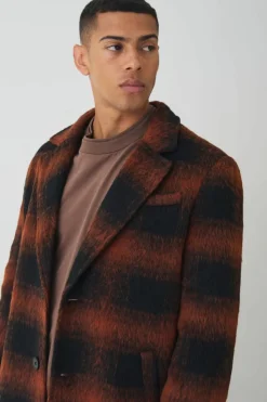 Cheap boohooMAN Oversized Check Overcoat In brown