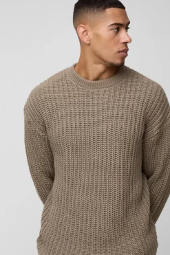 Discount boohooMAN Oversized Chunky Knitted Jumper taupe