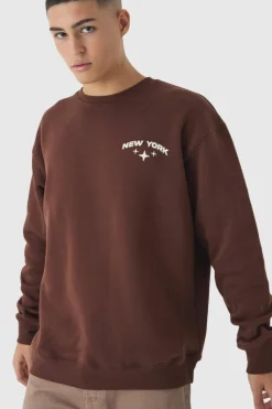 Store boohooMAN Oversized Coffee House Graphic Sweatshirt chocolate