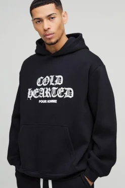 Best Sale boohooMAN Oversized Cold Hearted Puff Print Hoodie black