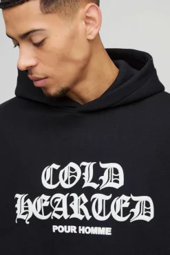Best Sale boohooMAN Oversized Cold Hearted Puff Print Hoodie black