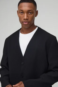 Hot boohooMAN Oversized Collarless Pleated Blazer black