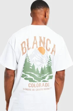 Cheap boohooMAN Oversized Colorado Mountains Graphic T-shirt white