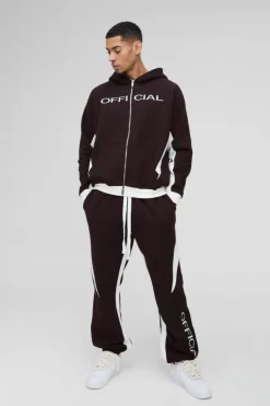 Flash Sale boohooMAN Oversized Colour Block Official Embroidered Zip Through Tracksuit chocolate