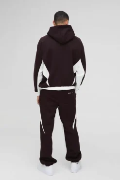 Flash Sale boohooMAN Oversized Colour Block Official Embroidered Zip Through Tracksuit chocolate