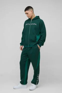 Cheap boohooMAN Oversized Colour Block Official Embroidered Zip Through Tracksuit green