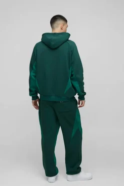 Cheap boohooMAN Oversized Colour Block Official Embroidered Zip Through Tracksuit green