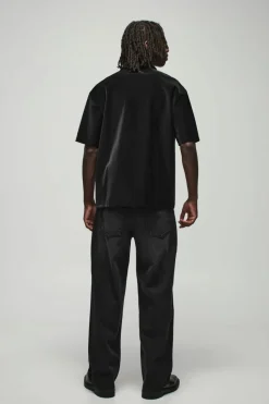 Discount boohooMAN Oversized Concealed Placket Collared Liquid Matte PU Shirt black