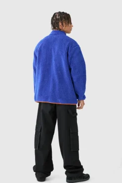 Cheap boohooMAN Oversized Contrast Borg Jacket blue