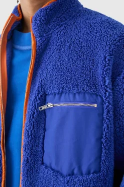 Cheap boohooMAN Oversized Contrast Borg Jacket blue