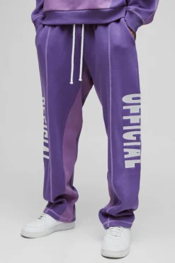 Store boohooMAN Oversized Contrast Stitch Colour Block Official Embroidered Jogger purple