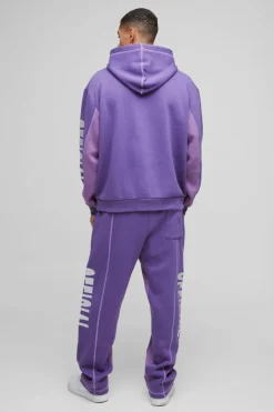 Store boohooMAN Oversized Contrast Stitch Colour Block Official Embroidered Jogger purple