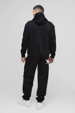 Cheap boohooMAN Oversized Contrast Stitch Limited Edition Printed Hooded Tracksuit black