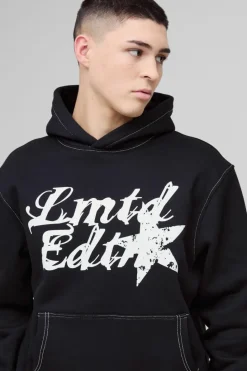 Cheap boohooMAN Oversized Contrast Stitch Limited Edition Printed Hooded Tracksuit black