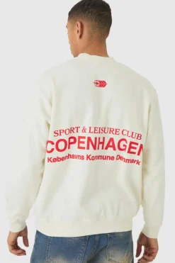 Online boohooMAN Oversized Copenhagen Text Graphic Sweatshirt ecru