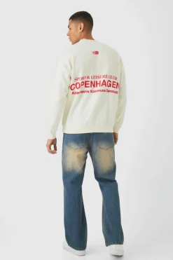 Online boohooMAN Oversized Copenhagen Text Graphic Sweatshirt ecru