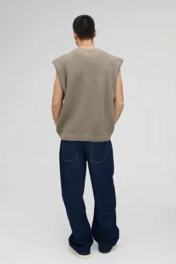Cheap boohooMAN Oversized Crew Neck Cable Knitted Vest light brown