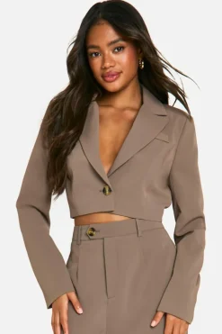 Flash Sale boohoo Oversized Cropped Boxy Tailored Blazer mocha