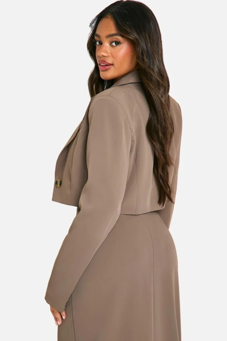 Flash Sale boohoo Oversized Cropped Boxy Tailored Blazer mocha