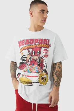 Outlet boohooMAN Oversized Deadpool Cereal License Print T-shirt white