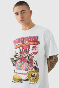 Outlet boohooMAN Oversized Deadpool Cereal License Print T-shirt white