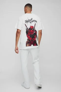 Shop boohooMAN Oversized Deadpool License Print T-Shirt white
