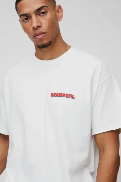 Shop boohooMAN Oversized Deadpool License Print T-Shirt white