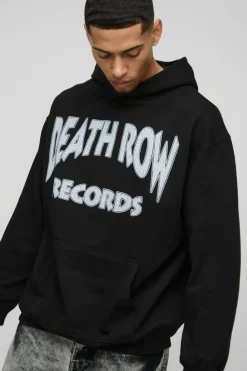 Hot boohooMAN Oversized Death Row License Print Hoodie black