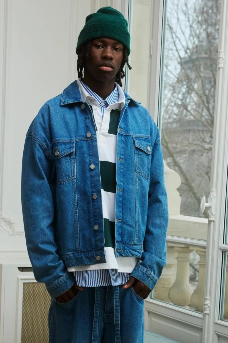 Online boohooMAN Oversized Denim Jacket light wash