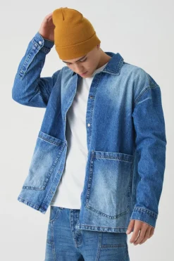 Online boohooMAN Oversized Denim Overshirt mid blue