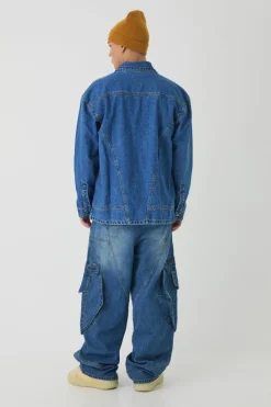 Online boohooMAN Oversized Denim Overshirt mid blue