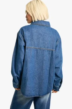 Flash Sale boohoo Oversized Denim Shirt mid wash