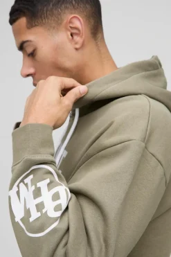 Shop boohooMAN Oversized Dept Homme Rope Drawcord Hoodie khaki