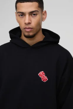 Flash Sale boohooMAN Oversized Dice Embroidered Hoodie black