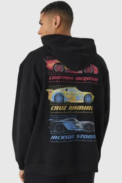 Store boohooMAN Oversized Disney Cars License Print Hoodie black